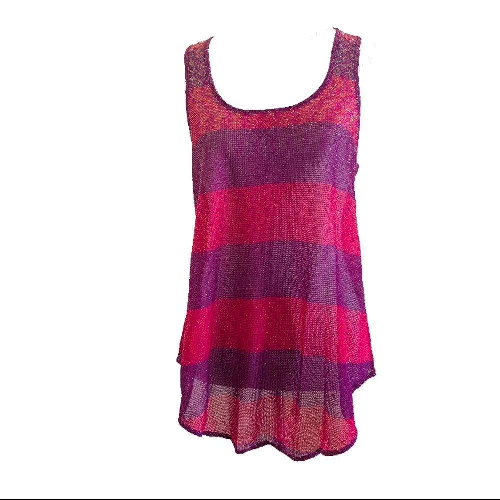 Betsey Johnson Pink & Purple Sparkly Mesh Tank Top